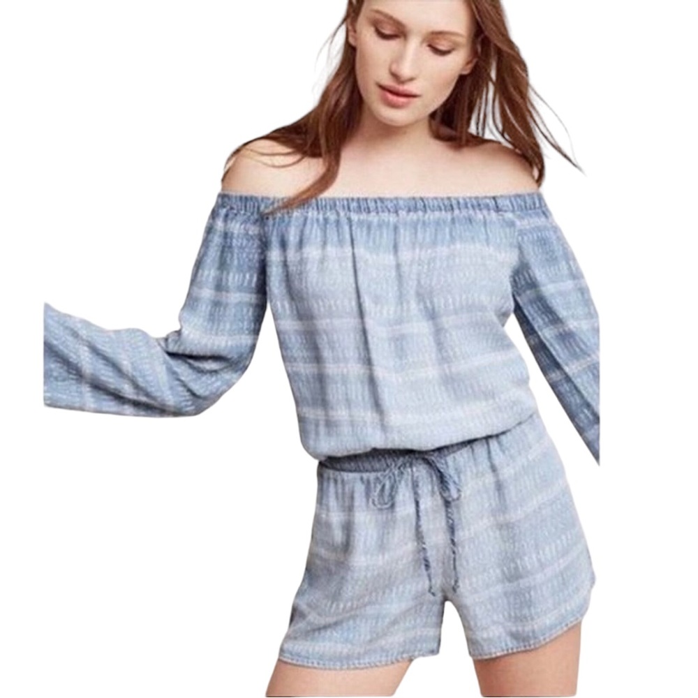 Cloth & Stone Anthropologie Off The Shoulder Denim Chambray Romper Women… - Picture 3 of 15